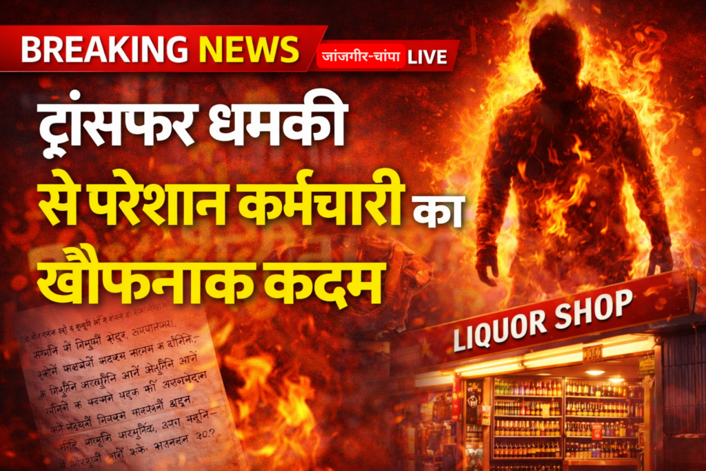 जांजगीर-चांपा में शराब दुकान कर्मचारी ने खुद को लगाई आग, सुसाइड नोट से मचा हड़कंप छत्तीसगढ़ के सक्ती जिले से एक बेहद गंभीर और झकझोर देने वाला