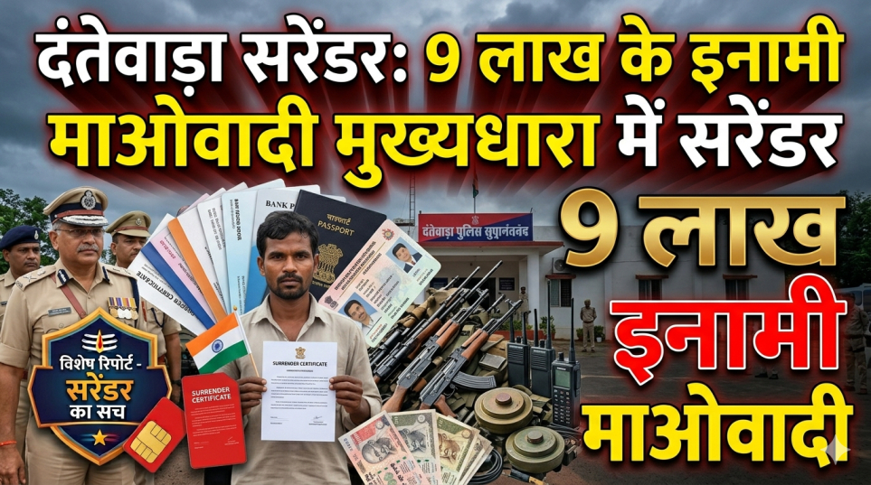 दंतेवाड़ा सरेंडर: 9 लाख के इनामी माओवादी मुख्यधारा मे सरेंडर