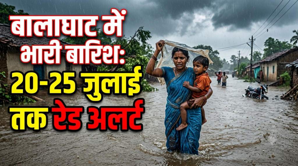 बालाघाट में भारी बारिश के दौरान मानसून और रेड अलर्ट का दृश्य